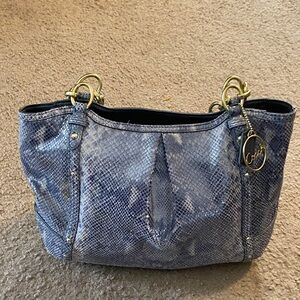 Coach Alexandra Python-Embossed Blue/Gray Shoulder Bag with Gold Hardware. EUC.